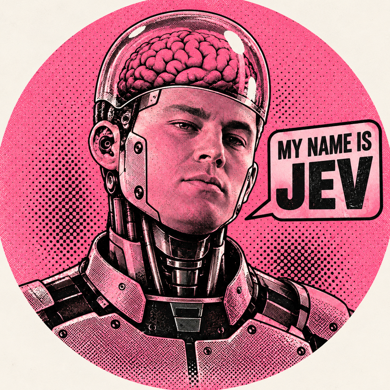 JEV cyborg meme with visible brain